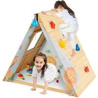 Costway 2 in 1 Climbing Frame Wooden Playhouse Play Tent in Natural