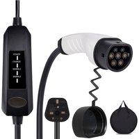 VOGREX Type 2 EV Charging Cable - UK 3 Pin Plug, 13A Portable Car Charger in Black