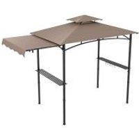 Costway 318x153cm Grill Gazebo Outdoor Barbecue Canopy Tent w/Side Awning in Brown | Size: 318x153 cm