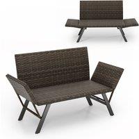 Costway Patio Convertible Sofa for 2 Quick Dry Foam Padded Rattan Loveseat in Grey