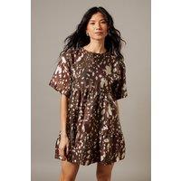 Warehouse Women's Organza T-Shirt Smock Mini Dress in Fawn | Size: 10