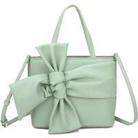 Fontanella Fashion Women's Ila Big Bow Ribbon PU Leather Top Handle Crossbody Tote Bag in Light Green