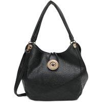 Fontanella Fashion Women's Hava Button Design Triple Compartments PU Leather Shoulder Bag in Black
