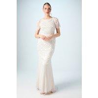 Coast Women's Beaded Tulle Wedding Dress with Cap Sleeve in Nude | Size: 10