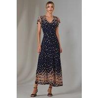 Jolie Moi Women's Gina Mirrored Print Mesh Maxi Dress in Navy | Size: 10