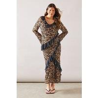 Wallis Women's Leopard Mixed Print Ruffle Midi Dress in Black | Size: 20