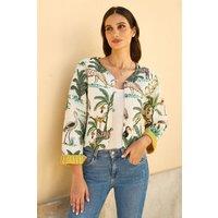 Yumi Women's White Animal Reversible Cotton Quilted Jacket | Size: 10