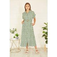 Yumi Women's Green Viscose Midi Shirt Dress With Matching Belt | Size: 16