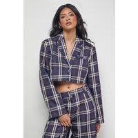 Warehouse Women's Navy Check Cropped Blazer Co-ord | Size: 6