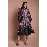 Coast Women's Printed Organza Midi Skirt in Black | Size: 12