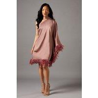 Coast Women's One Shoulder Feather Trim Satin Mini Dress in Pink | Size: 10