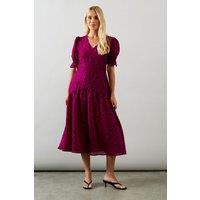 Wallis Women's Petite Spot Puff Sleeve Midi Dress in Pink | Size: 12