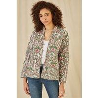 Yumi Women's Pink Floral Print Reversible Cotton Quilted Jacket | Size: 10