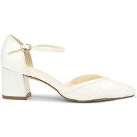 Paradox London Women's Satin & Lace 'Charla' Mid Block Heel Court Shoes in Ivory | Size: 8