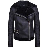 Infinity Leather Women's Shearling Sheepskin Aviator Jacket-Kiev in Black | Size: 12