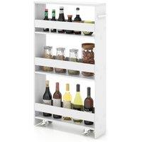 Costway 4 Tier Slim Storage Cart Narrow Rolling Kitchen Serving Cart w/ Open Shelves in White
