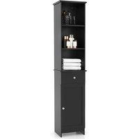 Gymax 164 CM Tall Bathroom Cabinet With 3 Open Shelves & Adjustable Shelves in Black