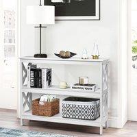 Costway 3-Tier Console Table X-design Wooden Hall Desk Side End Table W/ Shelf in White