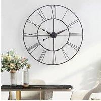 80cm Large Silent Non-Ticking Metal Skeleton Roman Numeral Wall Clock Iron Art Decor for Living Room, Bedroom & Office
