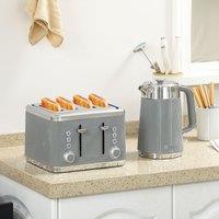 HOMCOM 1.7L 3000W Rapid Boil Kettle & 4 Slice Toaster Set Crumb Tray in Taupe