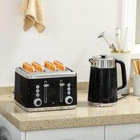 HOMCOM 1.7L 3000W Rapid Boil Kettle & 4 Slice Toaster Set Crumb Tray in Black