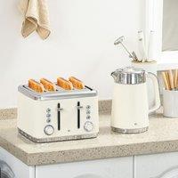 HOMCOM 1.7L 3000W Rapid Boil Kettle & 4 Slice Toaster Set Crumb Tray in Cream