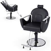 Costway Barber Chair Reclining Salon Chair 360Swivel Hair Styling Chair-Black in Black