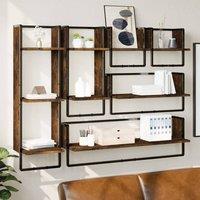Berkfield Home 6 Piece Wall Shelf Set with Bars Smoked Oak Engineered Wood in Brown