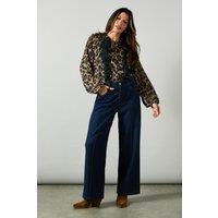 Wallis Women's Leopard Asymmetric Ruffle Blouse in Black | Size: 14