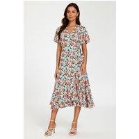 FS Collection Women's Daisy Print Midi Wrap Dress In Pink | Size: Large