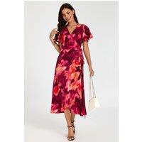 FS Collection Women's Abstract Print Wrap Maxi Dress In Burgundy | Size: Medium