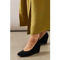 Wallis Women's Wide Fit Daisy Almond Toe Mid Wedge Court Shoes in Natural Black | Size: 6