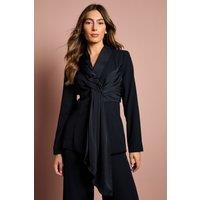 Coast Women's Satin Detail Drape Front Blazer in Navy | Size: 10
