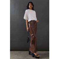 Warehouse Women's Premium All Over Shimmer Denim Maxi Skirt in Brown | Size: 10