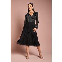 Coast Women's Embellished Wrap Bodice Midi Dress With Pleated Skirt in Black | Size: 10