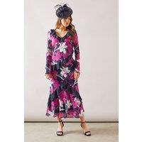 Wallis Women's Floral Mixed Print Ruffle Midi Dress in Navy | Size: 16