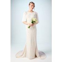 Coast Women's Flutter Sleeve Embroidered Tulle Wedding Dress in Ivory | Size: 12