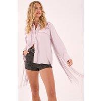 NastyGal Women's Western Embroidered Fringe Shirt in Dusty Mauve | Size: 8