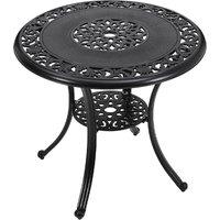 80cm Round Cast Aluminum Patio Table | Black Weatherproof Dining Table with Umbrella Hole & Adjustable Feet