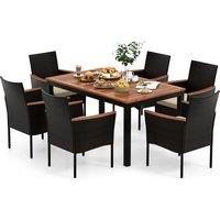 Gymax 7 Pieces PE Rattan Outdoor Patio Dining Set With 6 Stackable Chairs in Brown