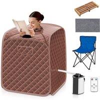 Costway 3L Foldbale Steam Sauna Therapeutic Steam Spa Sauna Remote Control in Brown