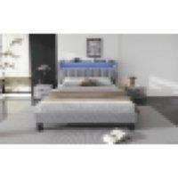 Matteo Upholstered Bed, 4ft6 double bed 135x190cm, Lower flap door storage, w/ LED light strip, 3 USB port+1 Type C, Durable & Sturdy, Youth bed, for
