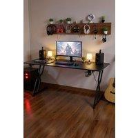 Living and Home Gaming Office Desk with Cup Holder and Headphone Hook 140 x 60 x 74cm in Black | Size: 140 x 60 x 74 cm