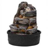 Tiered Rock Tabletop Fountain with LED Crystal Ball - Indoor Waterfall Decor - Auto Pump & Resin Design