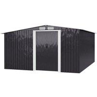 10.8x10.3ft Metal Garden Shed with Log Storage - Heavy-Duty Galvanized Steel - 4 Ventilation Shutters