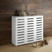 Home Source Oslo 3 Door Shoe Storage Cabinet Unit Cupboard Slatted Doors in White