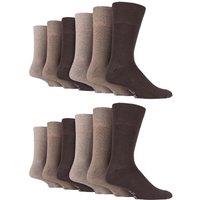 SOCKSHOP Gentle Grip Men's 12 Pairs Gentle Grip Loose Top Socks | Extra Wide Non Elastic Socks in Brown | Size: 12-14