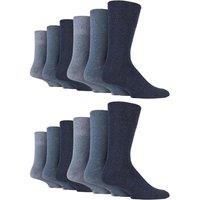 SOCKSHOP Gentle Grip Men's 12 Pairs Gentle Grip Loose Top Socks | Extra Wide Non Elastic Socks in Blue | Size: 12-14