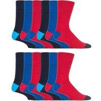 SOCKSHOP Gentle Grip Men's 12 Pairs Gentle Grip Loose Top Socks | Extra Wide Non Elastic Socks in Red | Size: 6-11