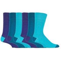 SOCKSHOP Gentle Grip Men's 6 Pack Elastic Square Patterned Cotton Socks for Poor Circulation in Indigo | Size: 6-11